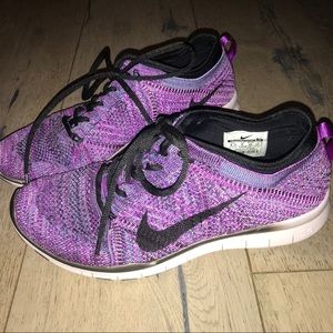 Purple Nike Free TR Flyknit shoes